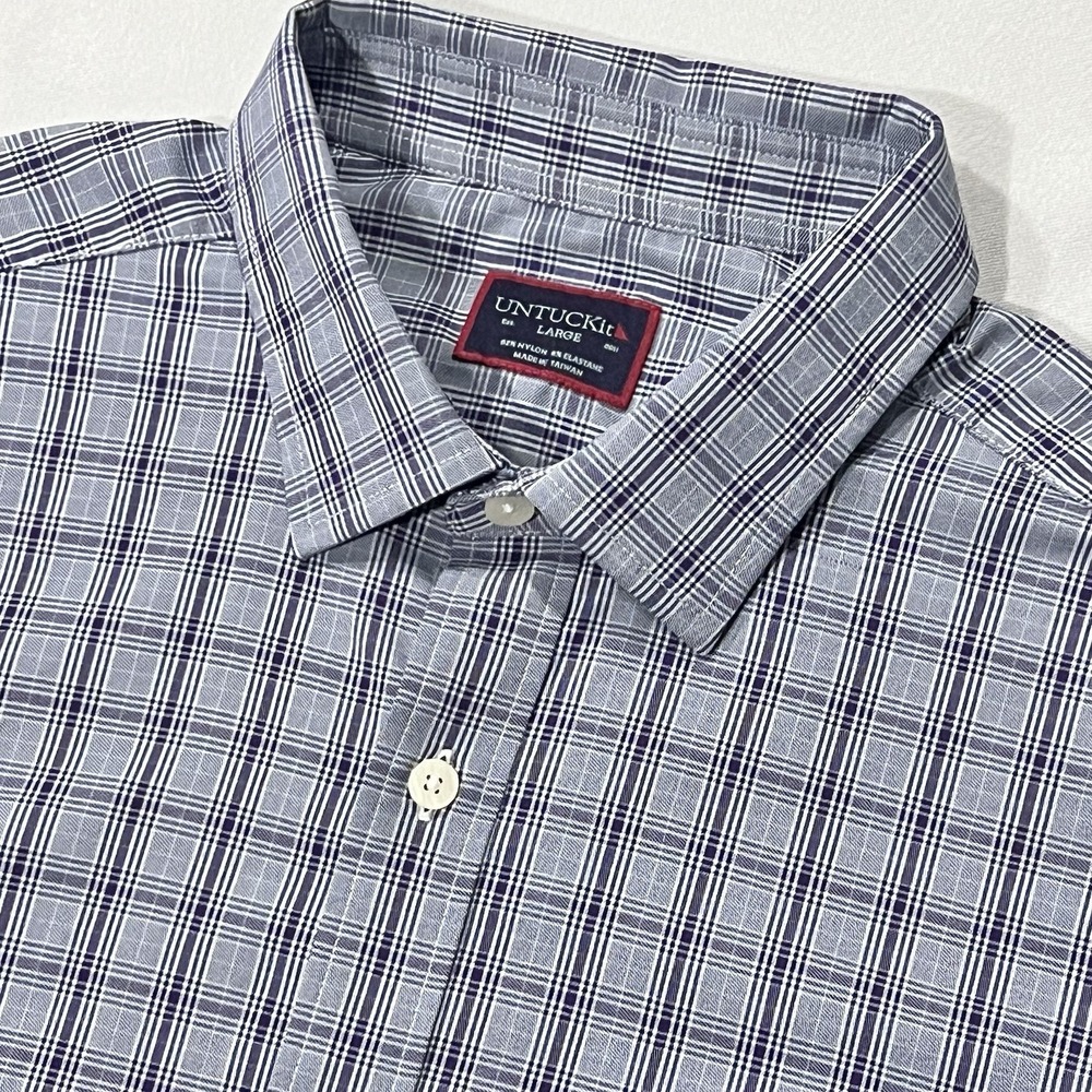 UNTUCKit Narsai Men Blue Plaid Performance Nylon Spandex Sport Tech‎ Size Medium